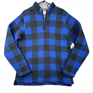 Wrangler Authentics Fleece Jacket Men's Medium Blue & Black Buffalo Plaid - Picture 1 of 10