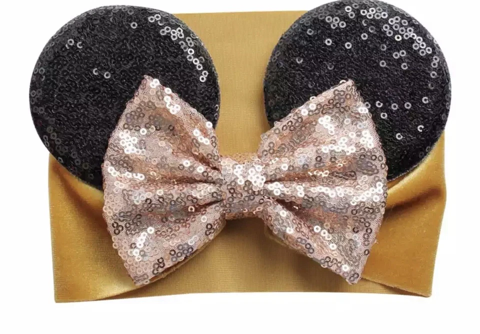 Diadema de lentejuelas para bebés niñas orejas de Minnie Mouse diadema moño nudo turbante envoltura para la cabeza Foto 1 de 1