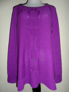 APT. 9  Purple Cable Knit Long Sleeve Sweater Top Tunic Pullover Sz L 