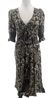 Vestido de seda Diane Von Furstenberg para mujer 8 envoltura sintética negro marrón manga abullonada boho Foto 1 de 4