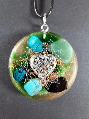 Orgonit Anhänger Herz Anahata Chakra Orgon "Harmonie" Grüner Aventurin Türkis  - Bild 1 von 4