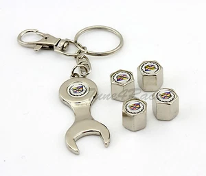 For Cadillac logo Tire Wheel Valve cap Stems & keychain White Gift brand New - Picture 1 of 1