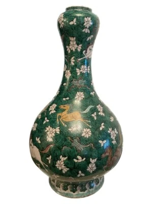 Large 19th Century Chinese Biscuit Sancai - Glazed Garlic Neck Vase With Horses - Image 1 of 4
