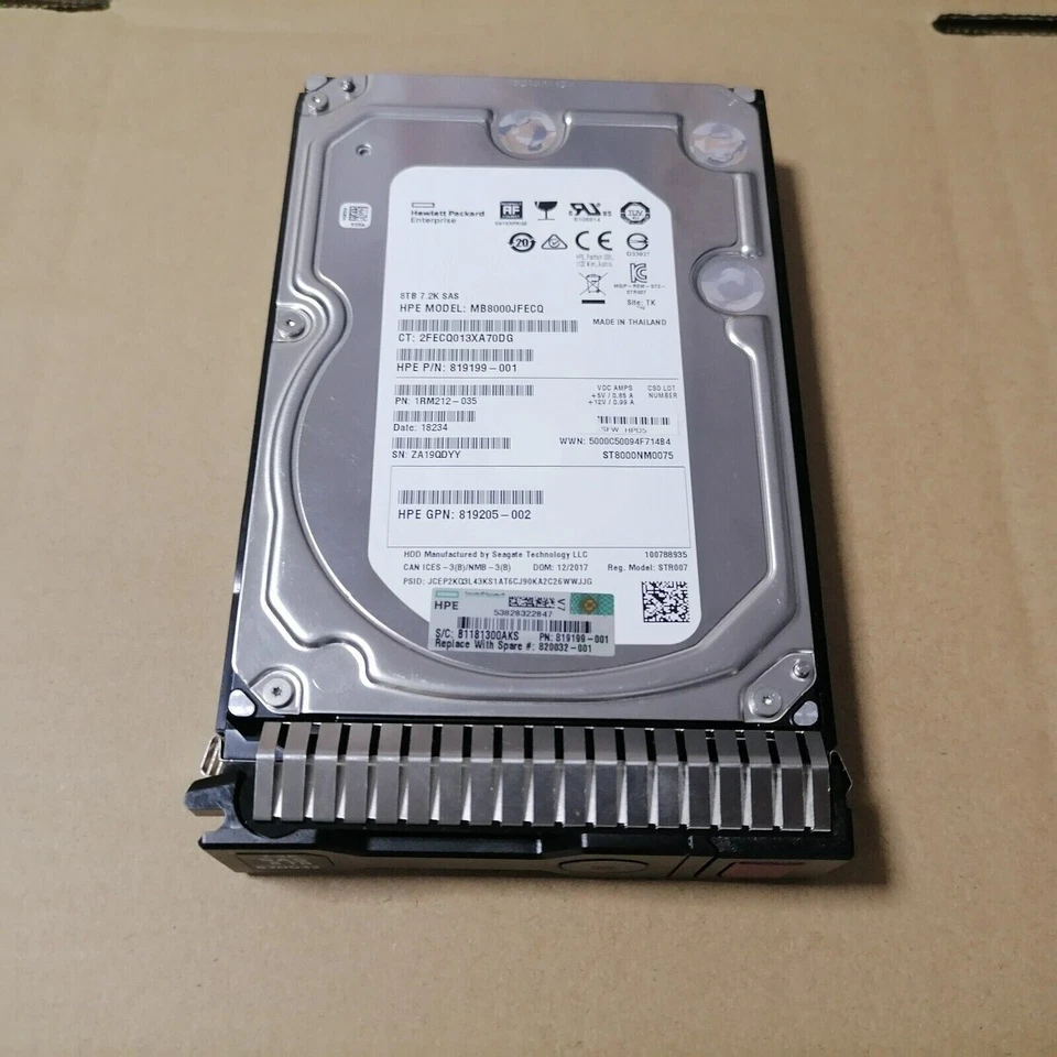 820032-001 HPE 8TB 12G 7.2K 3.5” SAS G8-G10 SC HARD DRIVE 819201-B21 819199-001 - Image 1 of 2