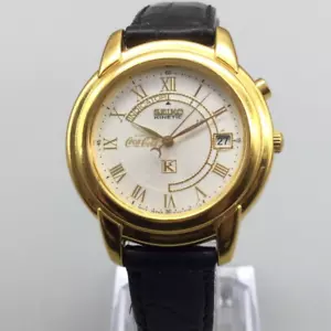 Seiko Automatic Watch Women 32mm Date 3M22-0A50 Coca-Cola Logo Leather Band - Picture 1 of 14