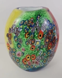 Murano Style Art Glass Millefiori Heavy Thick Glass Vase Colorful 9.75" Tall - Picture 1 of 17