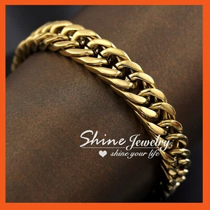 9CT GOLD GF DIAMOND CUT CUBAN CURB RING CHAIN MENS SOLID CHUNKY BANGLE BRACELET - Picture 1 of 7