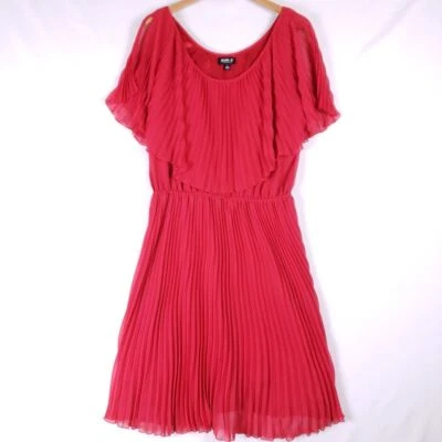 Vestido Allen B Rojo Plisado Manga Acampanada Mujer 16 Elegante Chifón Cóctel Piezas Foto 1 de 4