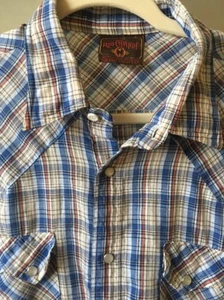 RIO GRANDE Blue Plaid Pearl Snap Front Western Shirt Men's LARGE - Picture 1 of 6