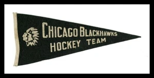 1939 CHICAGO BLACKHAWKS BLACK HAWKS ORIGINAL 9.75 INCH BLACK PENNANT NO TASSELS - Picture 1 of 2