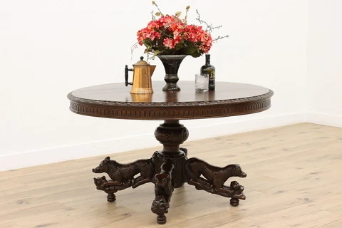 Black Forest Antique Oak Dining, Hall or Breakfast Table, Hunt Sculptures #44336 Cover
