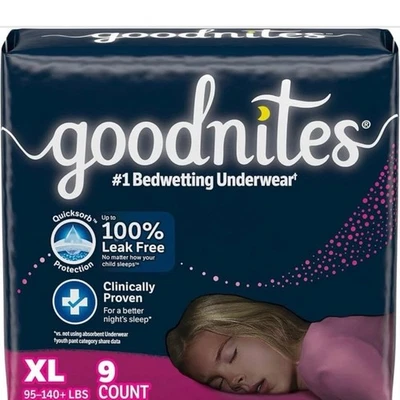 4 paquetes Goodnites ropa interior nocturna para niñas jóvenes X grande 95-140 libras 36 unidades Foto 1 de 4