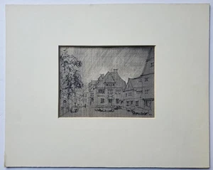 Zeichnung Federzeichnung Landschaft Stadt Eva Simmat Norddeutsch Signiert 1964 - Bild 1 von 9