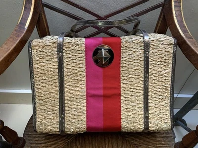 Kate Spade New York Straw Rectangle basket tote bag Red ribbon - Image 1 of 4