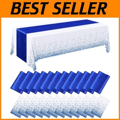54x108 Inch Blue Plastic Tablecloths, 12x108 Inch Runners - Image 1 of 4