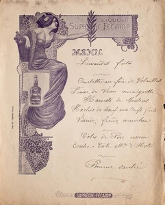 Werbegrafik Menükarte Liqueur Supreme-Fécamp gebraucht um 1900 - Bild 1 von 2
