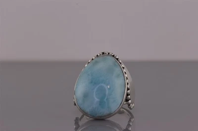 Anillo Sajen Plata Esterlina Larimar Cuentas Sillín Hoja Alada Banda 925 Talla: 10 Foto 1 de 4