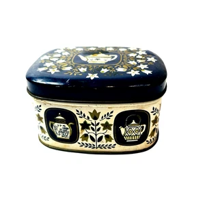 Vintage Tea Caddy Metal Tin Box Teapots Blue Gold Made In England 2X4" - Picture 1 of 9