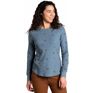 Toad&Co Foothill Long Sleeve Crew Shirt Waffle Knit North Shore Motif Blue Small - Picture 1 of 6