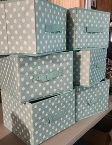 Set Of 6 Fabric Cube Bins Closet Storage Organizer Drawer Turquoise 11" X 8" - Picture 1 of 7