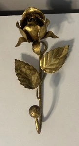 Vintage Patina Gold Gilded Tole Florentine Rose Wall Coat Robe Hat Hook 6" - Picture 1 of 6