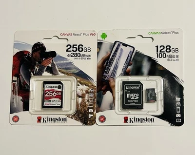 Kingston Canvas React Plus V60 256GB SD Memory Card & Canvas Select Plus 128GB - Image 1 of 4