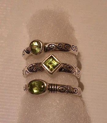Vintage Brighton Sterling Silver Peridot Set Of Three Rings Size. 7 - Image 1 of 4