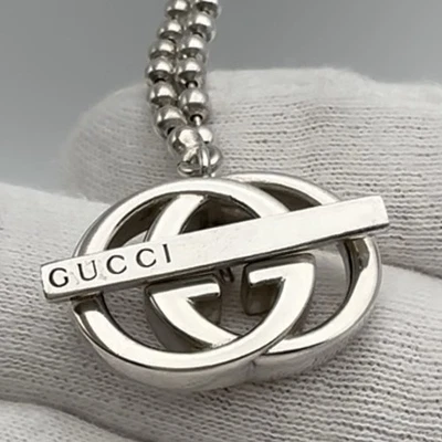 Collana Gucci Britt ad incastro GG 925 argento sterling 925 catena a sfera lo... - Immagine 1 di 4