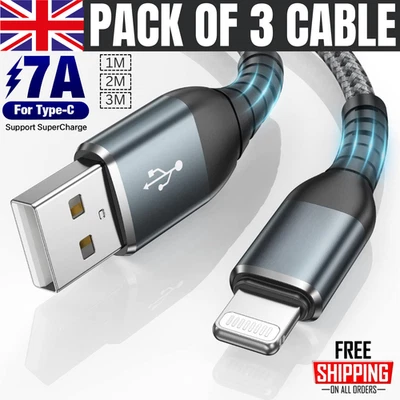 Fast Charging Cable For iPhone 11 12 13 14 USB Charging Lead Data Sync 1m 2m 3m - Image 1 of 4