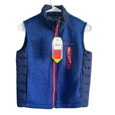 Colete híbrido Free Country zíper completo pele sintética azul elétrico meninos jovens 10/12 NOVO - Imagem 1 de 4