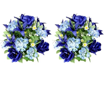 2pcs of 24 Stem Artificial Roses Carnation Mixed Bush Spring Faux Flower Arra... - Image 1 of 4