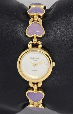 Women's Main Line Time Round Gold Tone Lilac Heart Shaped Bracelet Watch 12 - Image 1 of 4