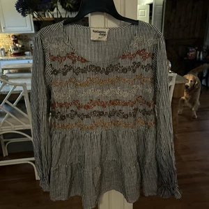 Top Savanna Jane 1X Rayas Cuello Cuadrado Bordado Manga Larga - Imagen 1 de 6