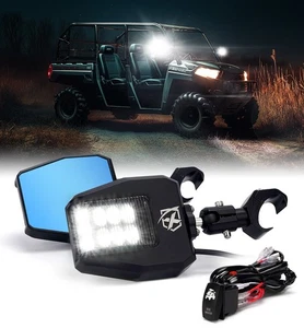 Rear View Side Mirror w/ Spot Lights For Pro-Fit Polaris Ranger Can Am Maverick - Picture 1 of 7