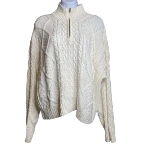 Lucky Brand Women's Cream Cable Knit 1/4 Zip Pullover Sweater Size L Fisherman - Picture 1 of 11