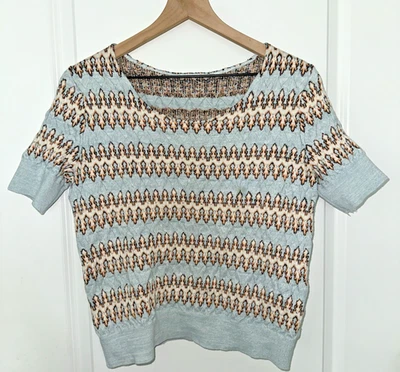 Suéter Carven Mujer Talla Mediana Zig Zag Jacquard Mezcla Lana S/S Azul Multi Foto 1 de 4