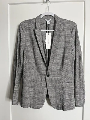 全新带标签 Calvin Klein 12 码女式格子西装外套,带空白和白色条纹细节  — 第 1/4 张图片