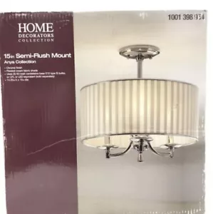 Home Decorators Anya 15 3 Light Chrome Semi-Flushmount w Fabric Shade 1001398954 - Picture 1 of 3