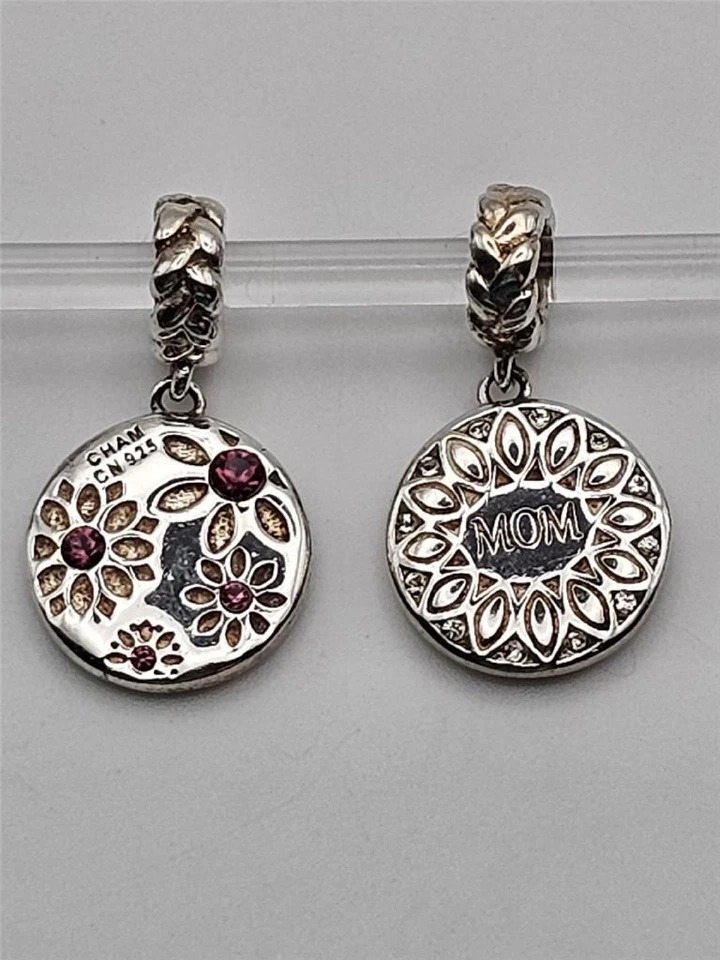 Chamilia DECORATIVE Floral MOM Dangle Purple Swarovksi & Sterling 2-Sided Bead - Image 1 of 1