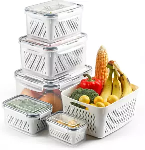 5 PCS Fruit Storage Containers for Fridge with Colanders Dishwasher Safe Produce - Picture 1 of 1