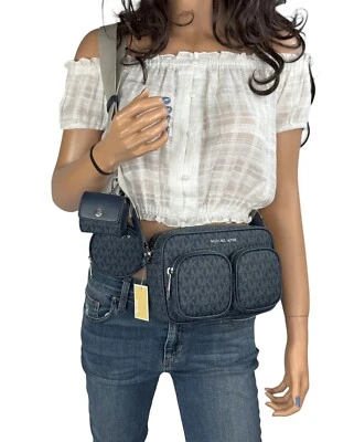 Bolsa tiracolo Michael Kors Jet Set item bolso médio Tech Attached MK Admiral - Imagem 1 de 4