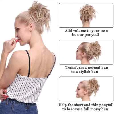 Extensiones de cabello crujiente pieza de cabello moño desordenado natural como humano  Foto 1 de 4