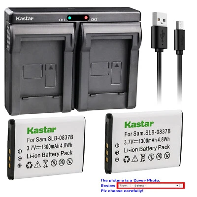 Carregador USB duplo bateria Kastar para Samsung SLB-0837B e Digimax NV8 Digimax NV10 - Imagem 1 de 4