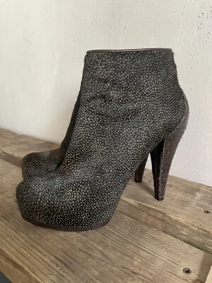 3.1 Phillip Lim Cuero Pelo de Caballo de Caballo Botines 6.5 Marrón Tacón Cono Plataforma Botín Foto 1 de 4