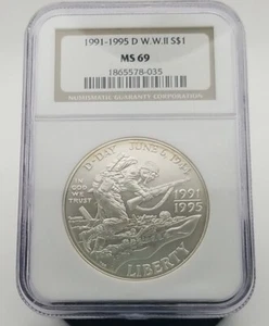 1991-1995 D WWII Anniversary Commemorative Silver Dollar NGC MS69 #0784 - Picture 1 of 4