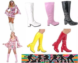 WOMENS FANCY DRESS PARTY GO GO BOOTS LADIES 1960s 1970s GOGO RETRO SIZE UK3 -UK8 - Picture 1 of 47