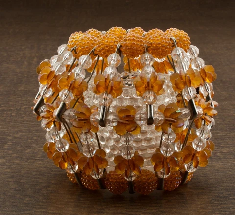 Vintage Mid Century Safety Pin and Beads Candle Holder Orange White Tramp Art Cover