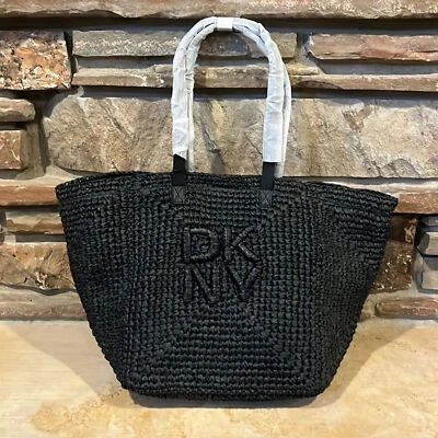DKNY Paloma Black Woven Paper Large Tote - Image 1 of 4