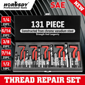 131Pc Thread Repair Kit HSS Drill Helicoil Repair Kit SAE 1/4" 5/16" Inch W/Case
