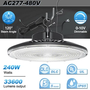 480V -Dimmable LED High Bay Light - 240 Watt Commercial Warehouse Garage Lights - Picture 1 of 11
